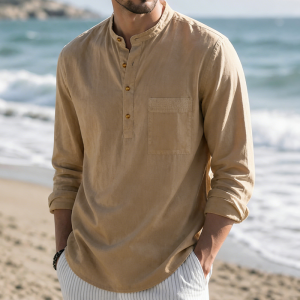 Men’s Linen Beach Shirt - Khaki