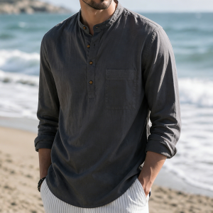 Men’s Linen Beach Shirt - Dark Gray