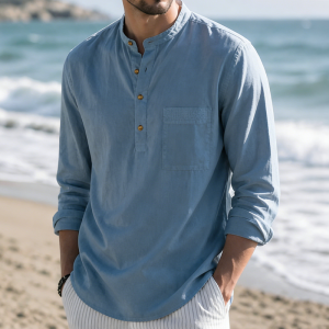 Men’s Linen Beach Shirt - Misty Blue