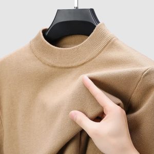 Men's Basic Bottom Cashmere Sweater - Khaki