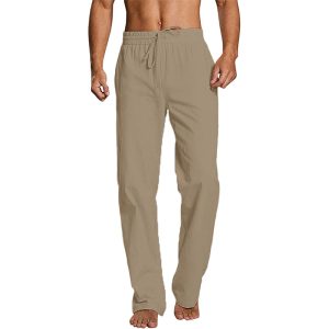 Summer Breathable Cotton Linen Hemp Loose Relaxed Sports Pants - Khaki