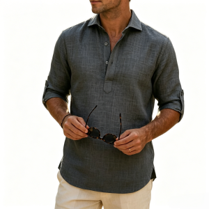 Aegean Summer Slub Linen Shirt - Gray