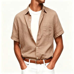 Washed Sun-Faded Linen Resort Shirt | Natural Crinkle & Structured Fit - Khaki