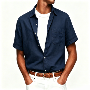Washed Sun-Faded Linen Resort Shirt | Natural Crinkle & Structured Fit - Navy