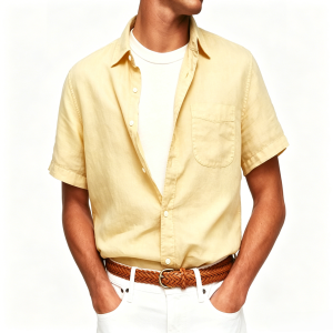 Washed Sun-Faded Linen Resort Shirt | Natural Crinkle & Structured Fit - Menton Lemon