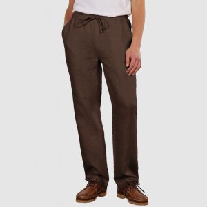 Men's Daily Casual Cotton Linen Lace-Up Trousers - Coffee