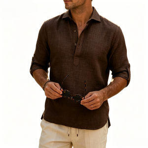 Aegean Summer Slub Linen Shirt - Brown