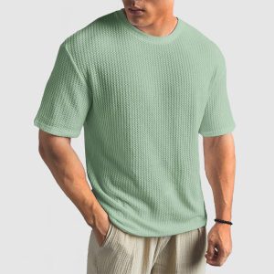 Men's Casual Knit Textured Breathable Crew Neck T-Shirt - Light Green