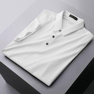 Men's Striped Abrasion Resistant Ice Silk Short Sleeve Polo Shirt - White