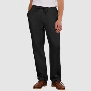 Men's Daily Casual Cotton Linen Lace-Up Trousers - Black