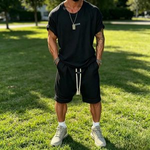 Athleisure Fusion T-Shirt Shorts Sets - Black