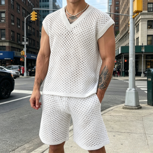 Breathable Mesh Knit Casual Sets - White