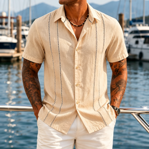 Casual Cuban Guayabera Shirt - Sand beige