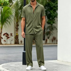 Casual Loose Fit Shirt Sets - Army Green