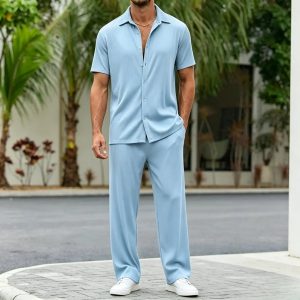 Casual Loose Fit Shirt Sets - Clear Blue