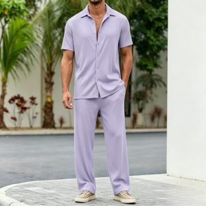 Casual Loose Fit Shirt Sets - Purple