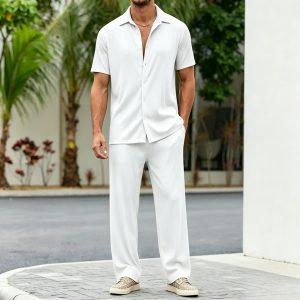 Casual Loose Fit Shirt Sets - White