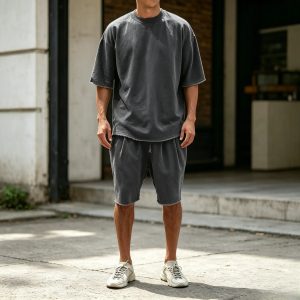 Casual Loose Fit Solid Sports Sets - Dark Gray