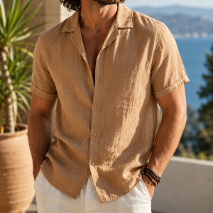 Coastal Breeze Linen Camp Shirts - Mocha