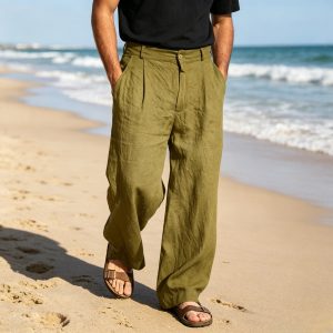 Comfort Fit Cotton Straight Pants - Army