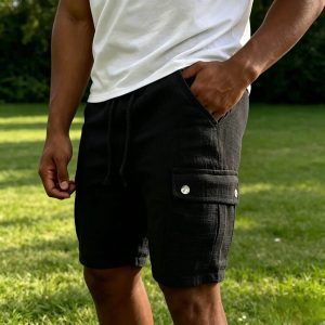 Lightweight Cotton Cargo Shorts - Black