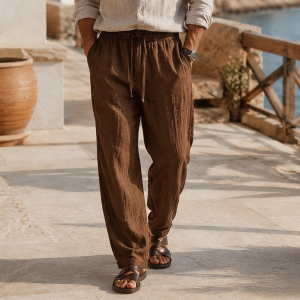 Men's Beach Vacation Loose-Fit Lightweight Linen Trousers - Brown
