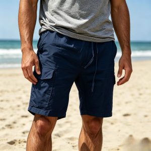 Men's Casual Cotton Drawstring Elastic Waist Shorts - Navy