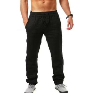 Men's Drawstring Linen Pants - Black