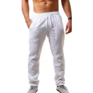 Men's Drawstring Linen Pants - White
