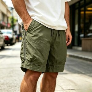 Men's Fashion Retro Outdoor Workwear Sports Embroidered Logo Pocket Shorts - Gray