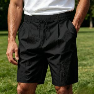 Men's Linen Breathable Beach Shorts - Black