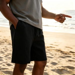 Men's Texture Crinkled Daily Casual Shorts Drawstring Elastic Waist Shorts - Black