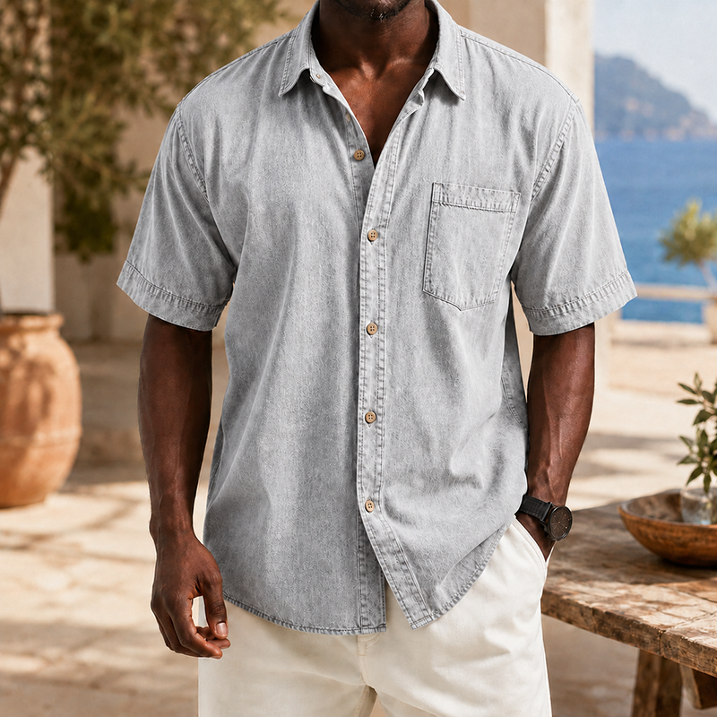 MivanityRetroCasualLapelPocketSolidColorShortSleeveShirtLightGray.png
