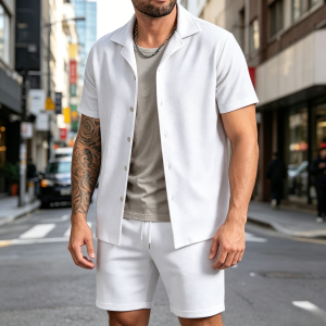 Simple Loose Fit Textured 2-Piece Sets - White