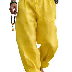 Men’s Linen Blend Loose Fit Pants  Breathable Summer Beach Trousers - Lemon Yellow