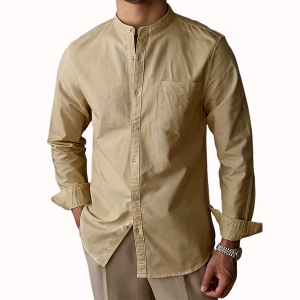 Men’s Mandarin Collar Shirt - Khaki