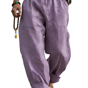 Men’s Linen Blend Loose Fit Pants  Breathable Summer Beach Trousers - Lavender
