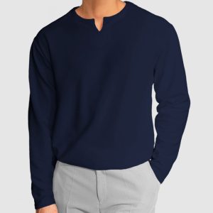 Gentleman's Simple V-Neck Cotton T-Shirt - Navy Blue