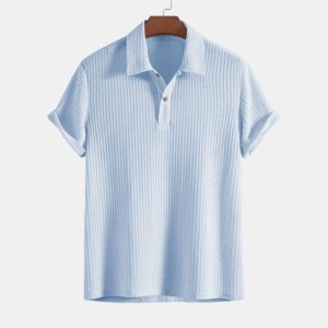 Summer Men's Polo Shirt Short Sleeved Minimalist Shirt - Blue
