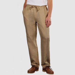 Men's Daily Casual Cotton Linen Lace-Up Trousers - Dark Khaki