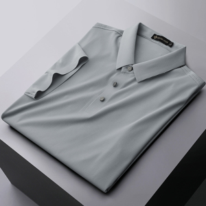 Men's Striped Abrasion Resistant Ice Silk Short Sleeve Polo Shirt - Grey