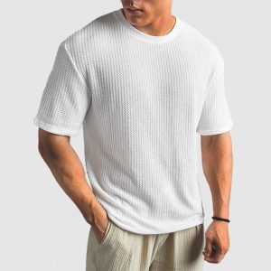 Men's Casual Knit Textured Breathable Crew Neck T-Shirt - White