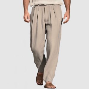 Gentleman's Casual Cotton Linen Pants - Khaki