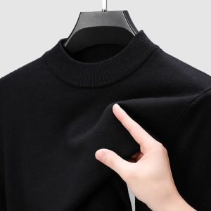 Men's Basic Bottom Cashmere Sweater - Black