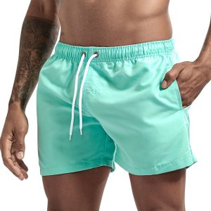 Men's Breathable Board Shorts with Pockets - Green