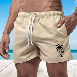 Men's Quick Dry Swim Trunks with Pockets - Coffee