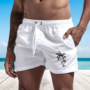 Men's Quick Dry Swim Trunks with Pockets - White