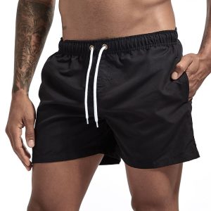 Men's Breathable Board Shorts with Pockets - Black